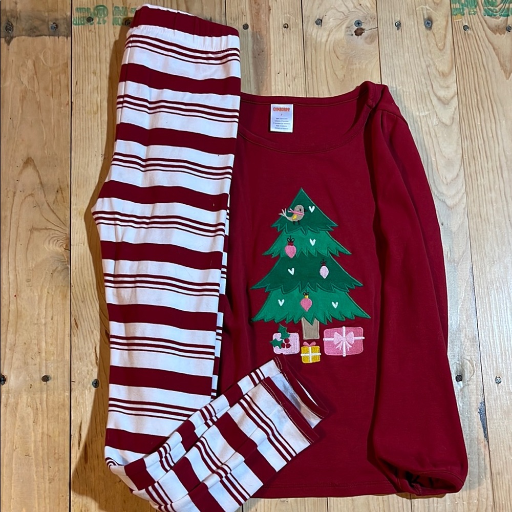 Festive Red Kids Pajamas with Tree Design